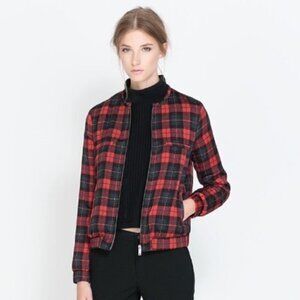 Zara Trafaluc Plaid Bomber Jacket Large